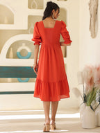 Janasya Light Cotton Solid A-Line Dress | Grocsy