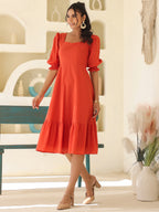 Janasya Light Cotton Solid A-Line Dress | Grocsy