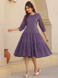 Janasya Light Cotton Solid A-Line DRESS | Grocsy