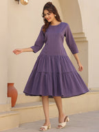 Janasya Light Cotton Solid A-Line DRESS | Grocsy