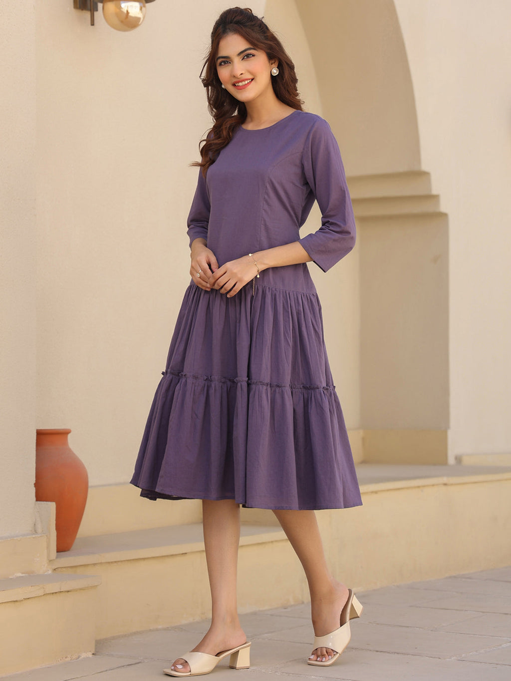 Janasya Light Cotton Solid A-Line DRESS | Grocsy