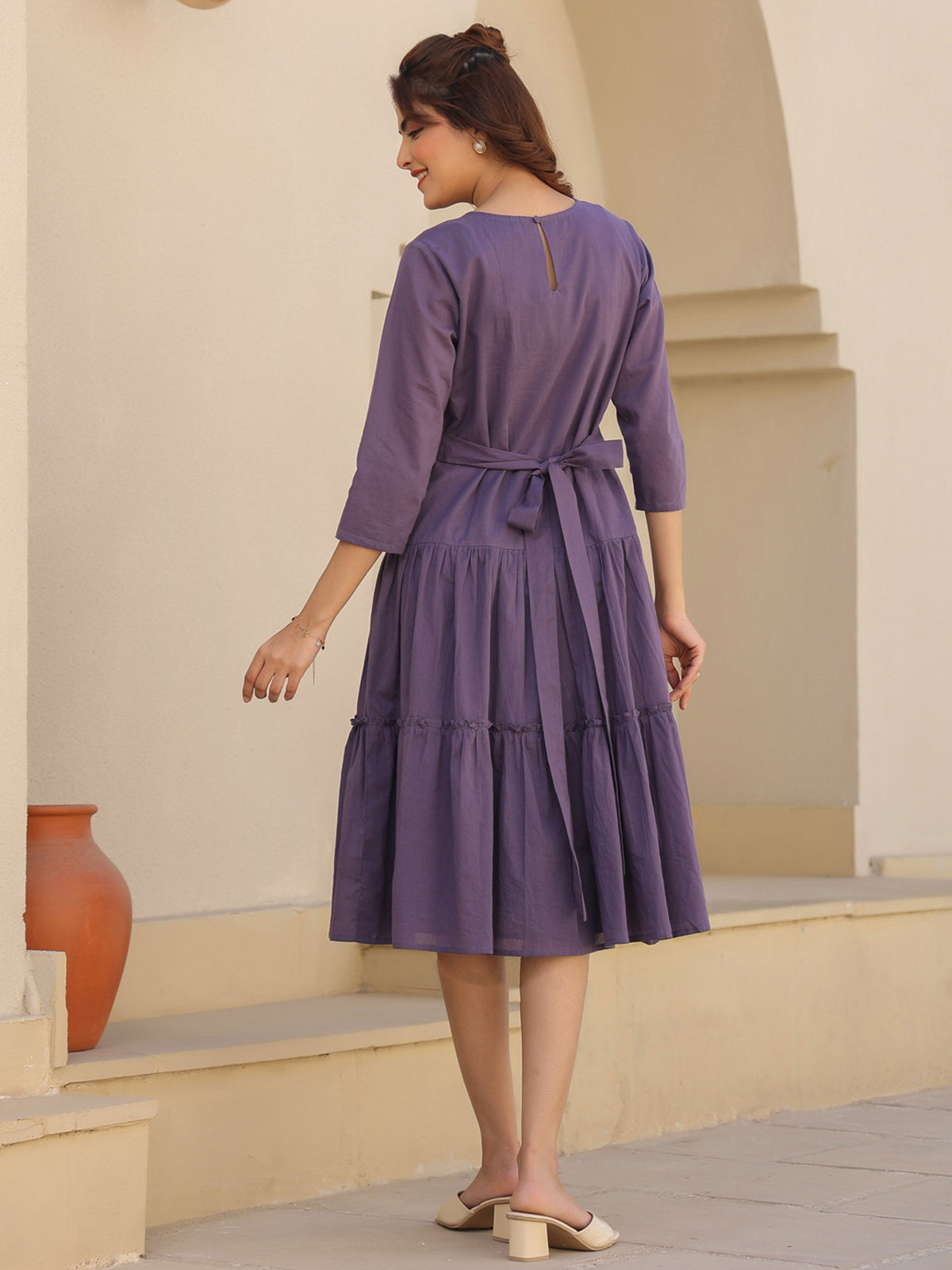 Janasya Light Cotton Solid A-Line DRESS | Grocsy