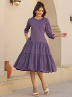 Janasya Light Cotton Solid A-Line DRESS | Grocsy