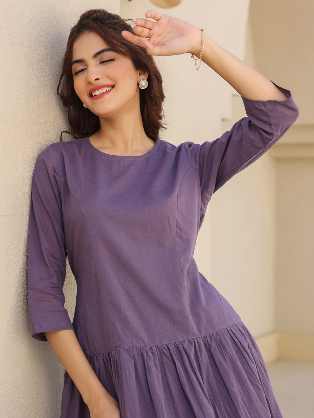 Janasya Light Cotton Solid A-Line DRESS | Grocsy