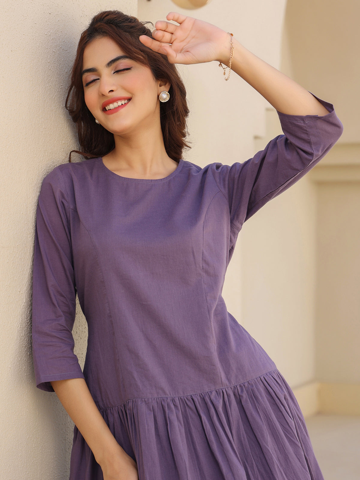 Janasya Light Cotton Solid A-Line DRESS | Grocsy