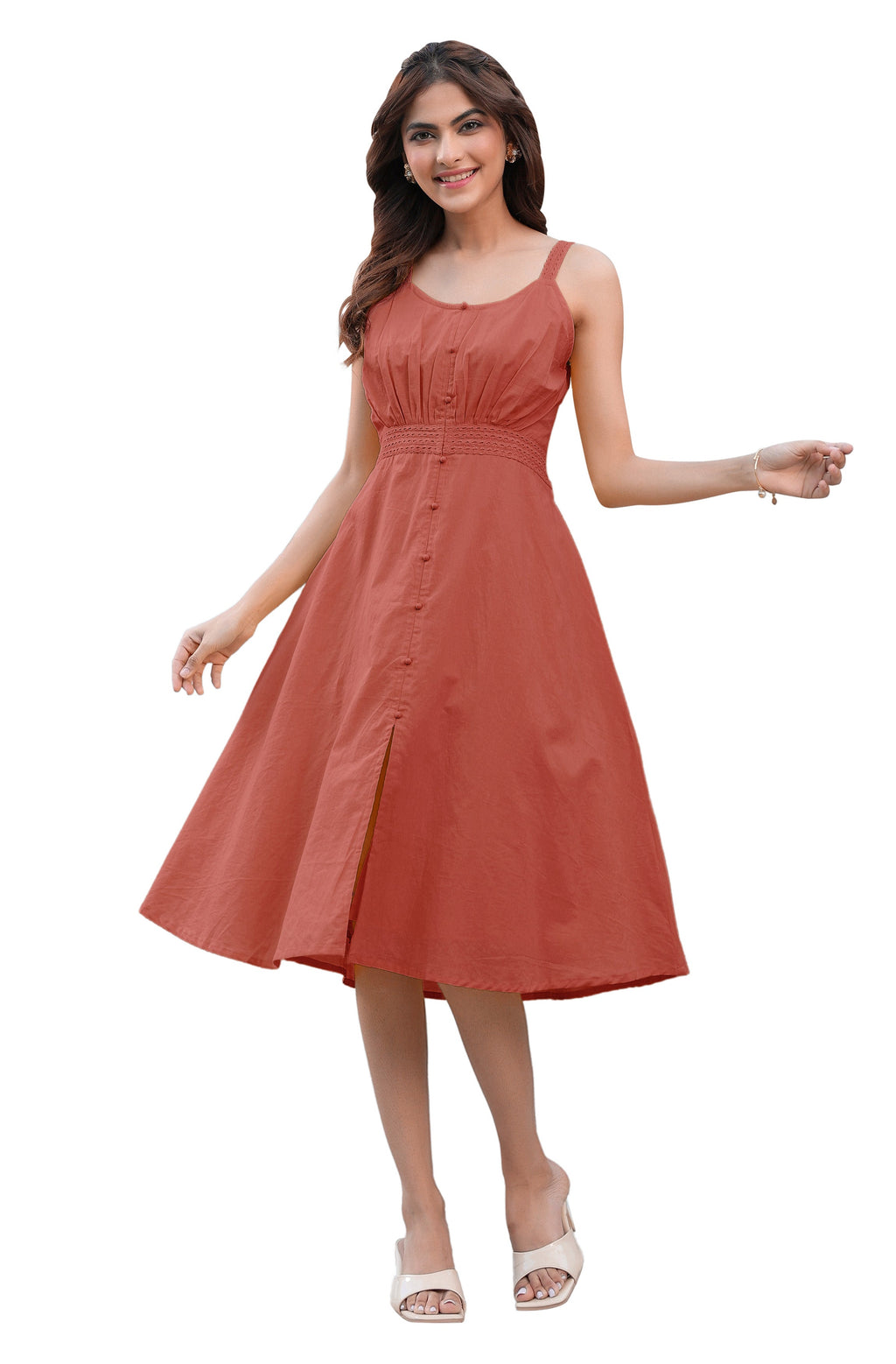 Janasya Dark Cotton Solid A-Line Dress | Grocsy