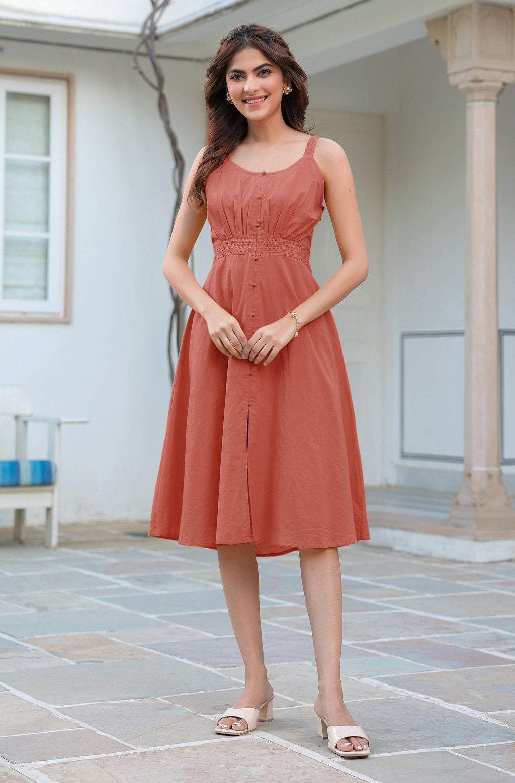 Janasya Dark Cotton Solid A-Line Dress | Grocsy