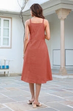 Janasya Dark Cotton Solid A-Line Dress | Grocsy