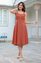 Janasya Dark Cotton Solid A-Line Dress | Grocsy