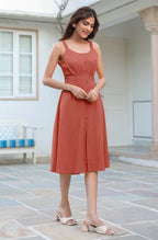 Janasya Dark Cotton Solid A-Line Dress | Grocsy