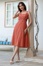 Janasya Dark Cotton Solid A-Line Dress | Grocsy