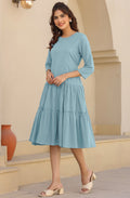 Janasya Light Cotton Solid A-Line Dress | Grocsy