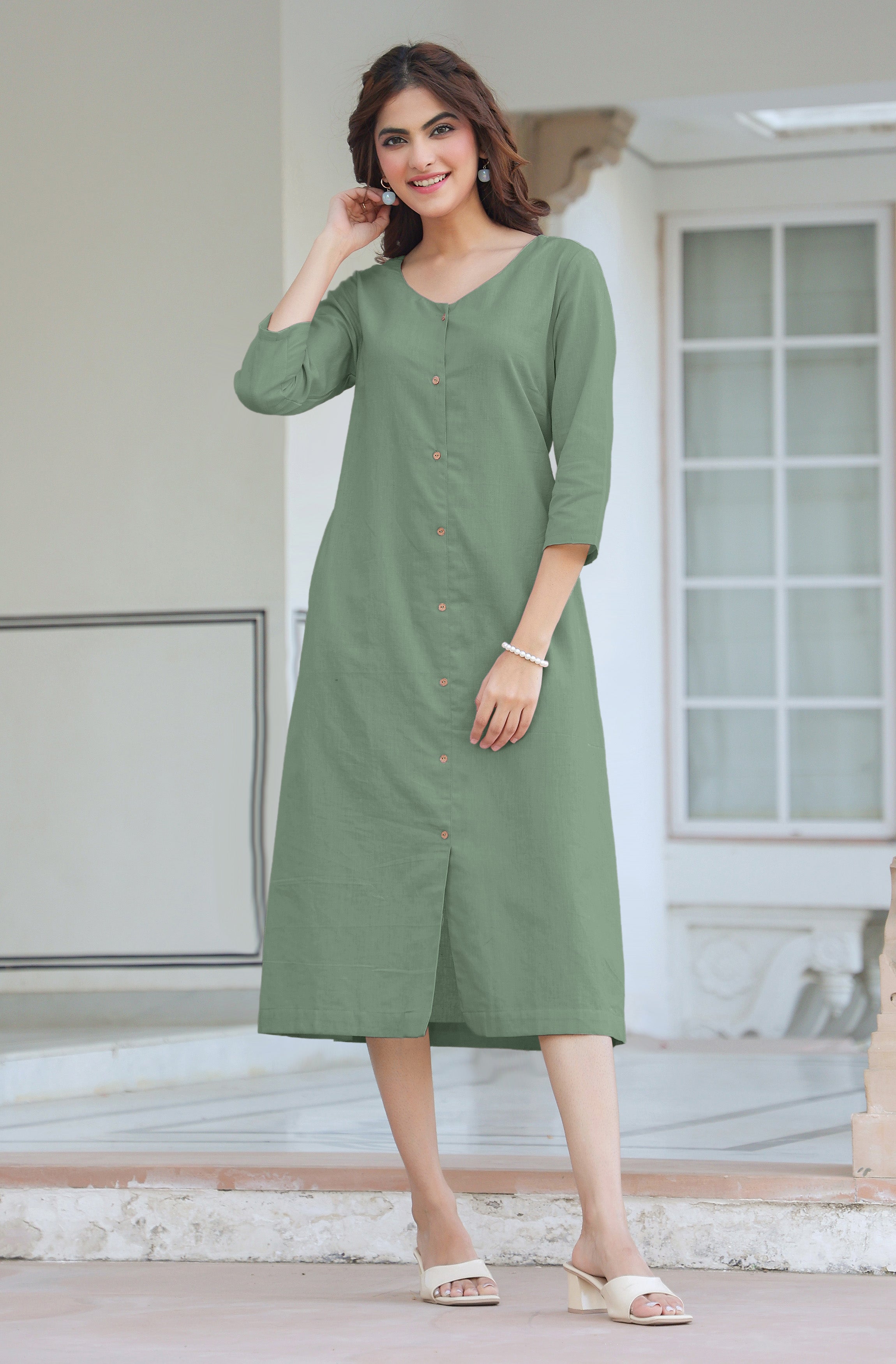 Janasya Light Cotton Solid Straight Dress | Grocsy