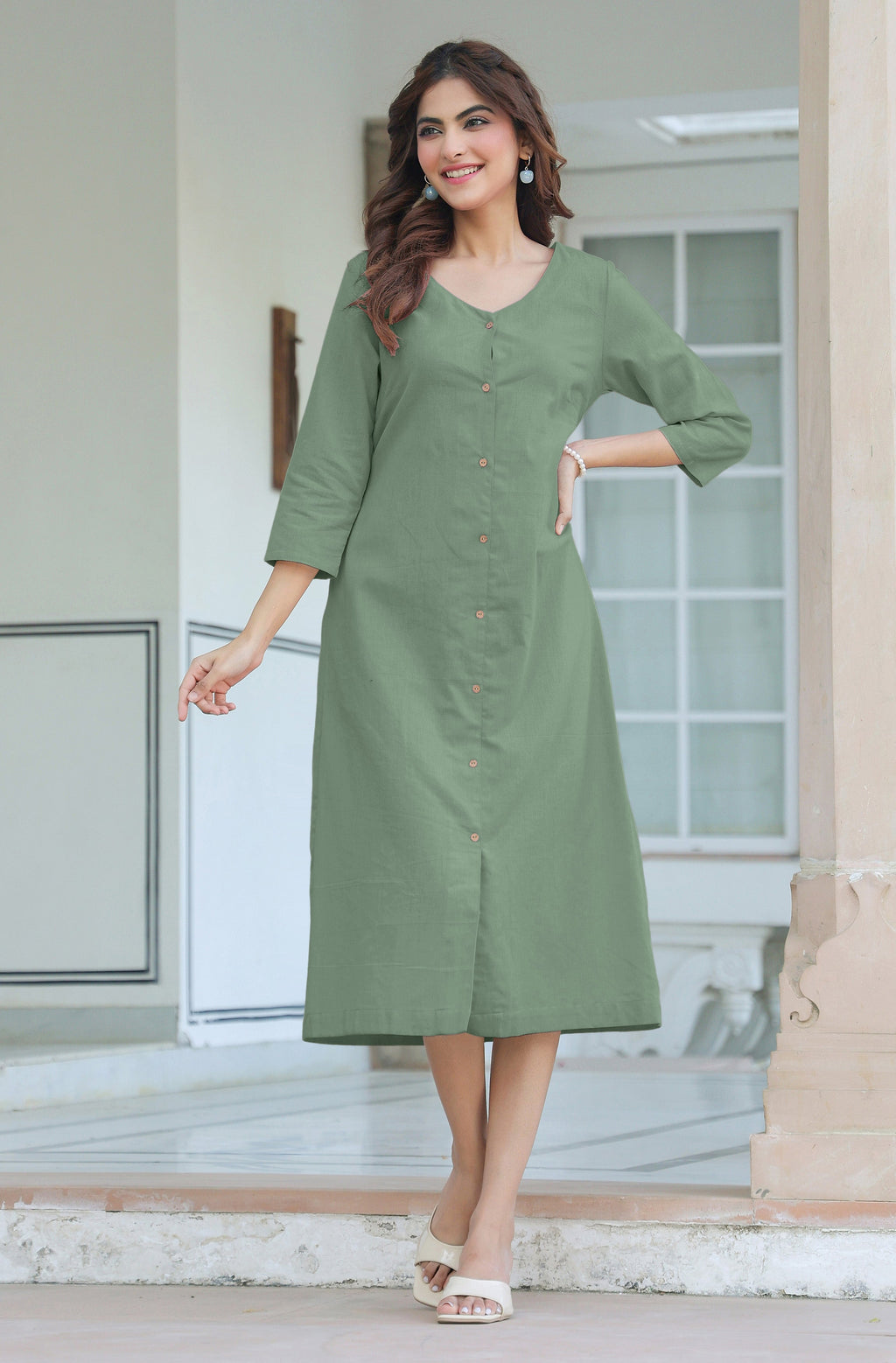 Janasya Light Cotton Solid Straight Dress | Grocsy