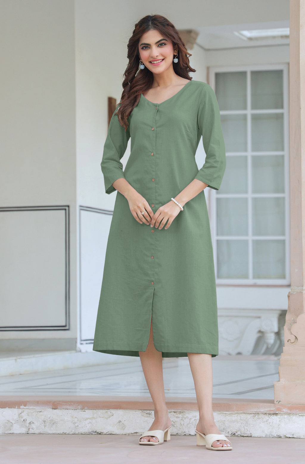 Janasya Light Cotton Solid Straight Dress | Grocsy