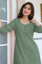 Janasya Light Cotton Solid Straight Dress | Grocsy