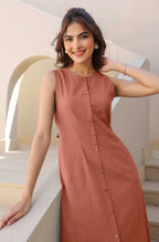 Janasya Dark Cotton Solid A-Line Dress | Grocsy