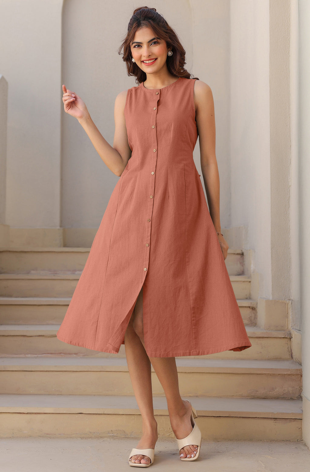Janasya Dark Cotton Solid A-Line Dress | Grocsy