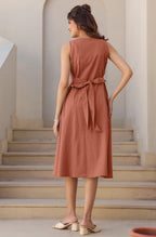Janasya Dark Cotton Solid A-Line Dress | Grocsy