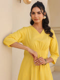 Janasya Bright Cotton Solid A-Line Dress | Grocsy