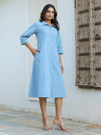 Janasya Light Cotton Solid A-Line Dress | Grocsy