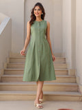 Janasya Dark Cotton Solid A-Line Dress | Grocsy