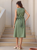 Janasya Dark Cotton Solid A-Line Dress | Grocsy