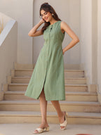 Janasya Dark Cotton Solid A-Line Dress | Grocsy