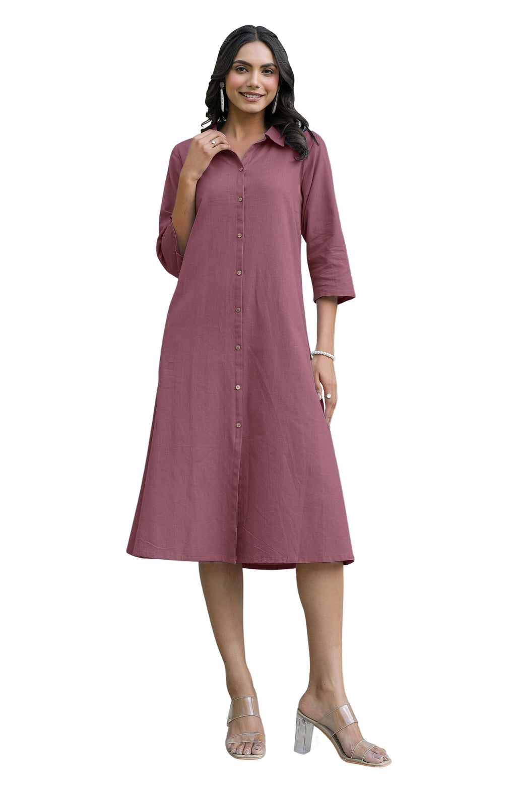 Janasya Dark Cotton Solid A-Line Dress | Grocsy