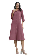 Janasya Dark Cotton Solid A-Line Dress | Grocsy