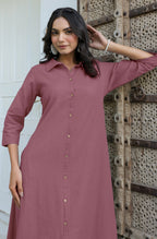 Janasya Dark Cotton Solid A-Line Dress | Grocsy