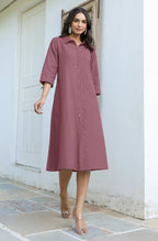 Janasya Dark Cotton Solid A-Line Dress | Grocsy