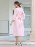 Janasya Light Cotton Solid A-Line Dress | Grocsy