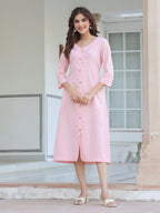 Janasya Light Cotton Solid A-Line Dress | Grocsy