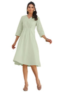 Janasya Light Cotton Solid A-Line Dress | Grocsy