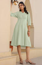 Janasya Light Cotton Solid A-Line Dress | Grocsy
