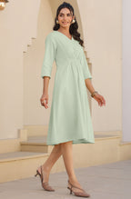 Janasya Light Cotton Solid A-Line Dress | Grocsy