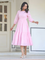 Janasya Light Cotton Solid Tiered Dress | Grocsy