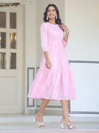Janasya Light Cotton Solid Tiered Dress | Grocsy