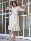 Janasya Light Georgette Floral Tiered Dress | Grocsy