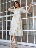 Janasya Light Georgette Floral Tiered Dress | Grocsy