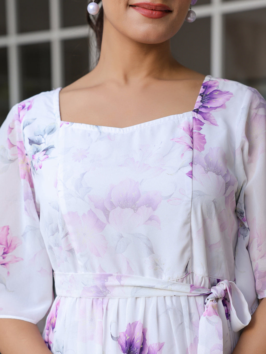 Janasya Light Georgette Floral Fit & Flare Dress | Grocsy