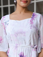 Janasya Light Georgette Floral Fit & Flare Dress | Grocsy