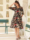 Janasya Dark Rayon Floral A-Line Dress | Grocsy