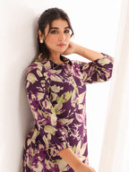 Janasya Dark Cotton Floral A-Line Dress | Grocsy