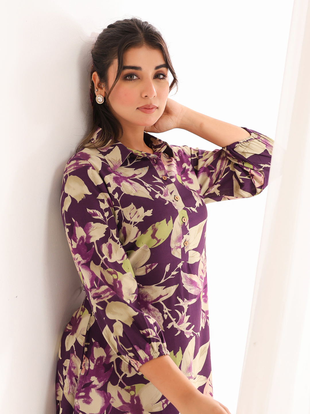 Janasya Dark Cotton Floral A-Line Dress | Grocsy
