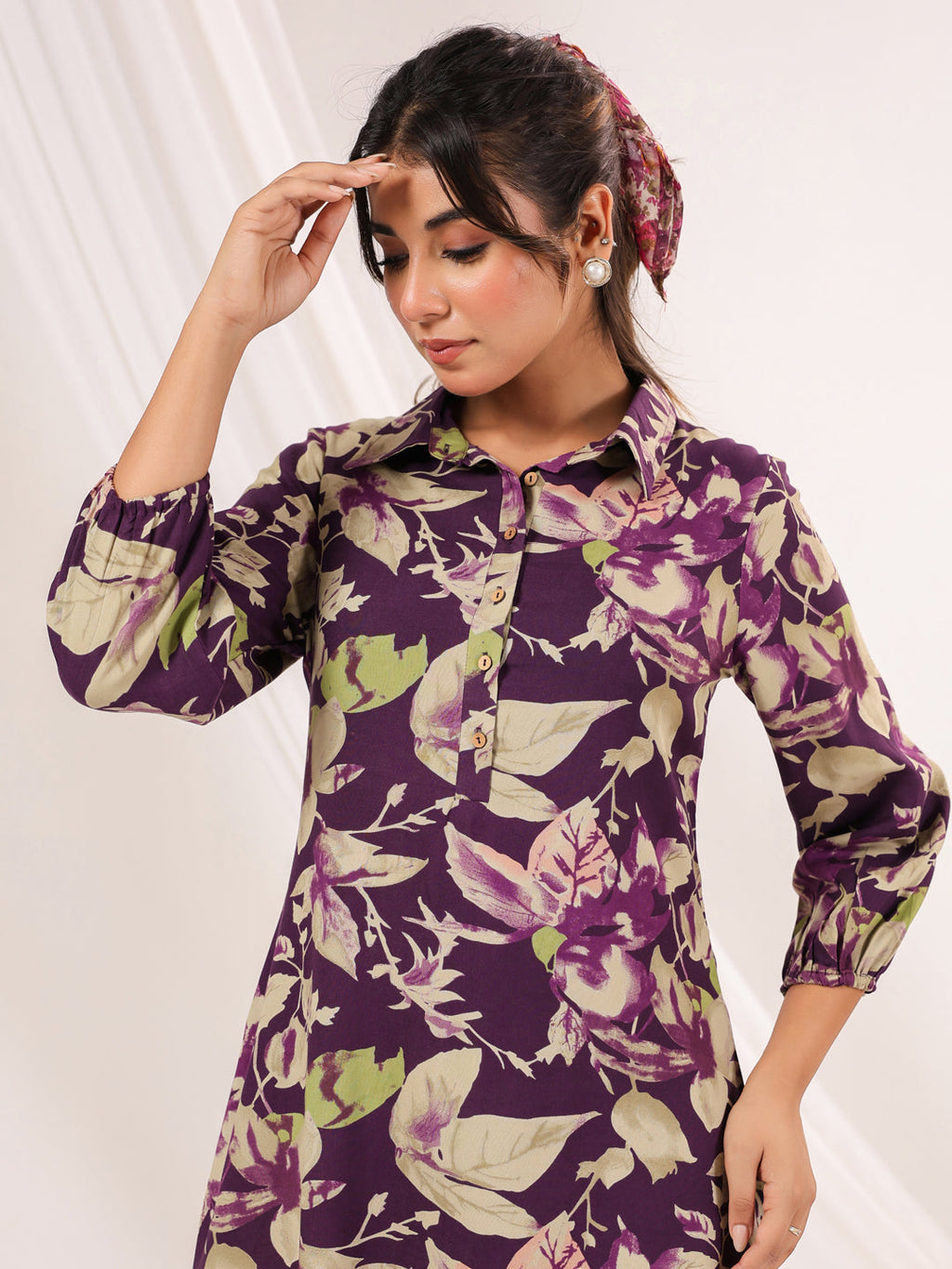 Janasya Dark Cotton Floral A-Line Dress | Grocsy