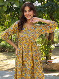 Janasya Bright Cotton Floral A-Line Dress | Grocsy