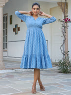 Janasya Light Cotton Schiffli Fit & Flare Dress | Grocsy