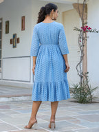 Janasya Light Cotton Schiffli Fit & Flare Dress | Grocsy
